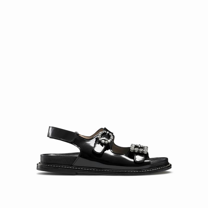 Russell & Bromley Glamour Embellished Buckle Sandals Womens Black [AOV4274VM]